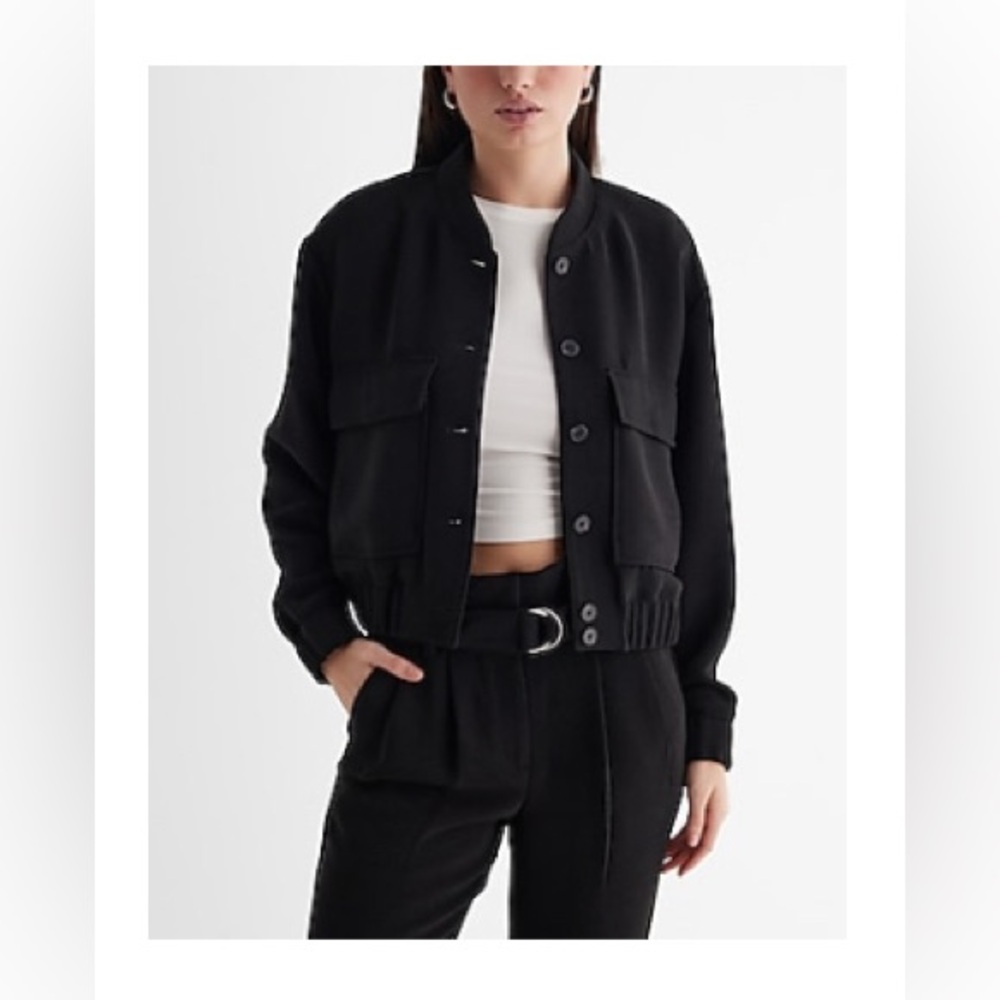 Express Patch Pocket Cropped Bomber Jacket In Pit… - image 3